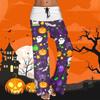 Women's Drawstring Elastic Waistband Wide Leg Color Matching Halloween Printed Casual Pants