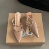 Baotou pointed high heel cool slippers summer new outer wear women's thick heel slippers rivet temperament versatile women's shoes tide