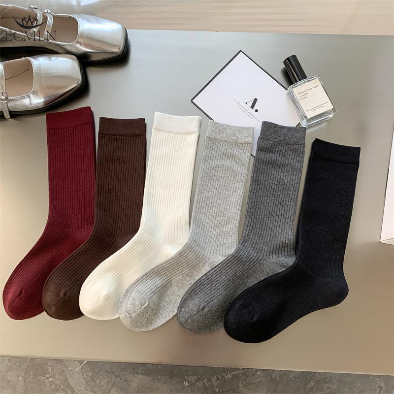 Women's Mid Tube Socks Ancora Red Color Casual Cotton Socks New Trendy Striped Design Socks for Women
