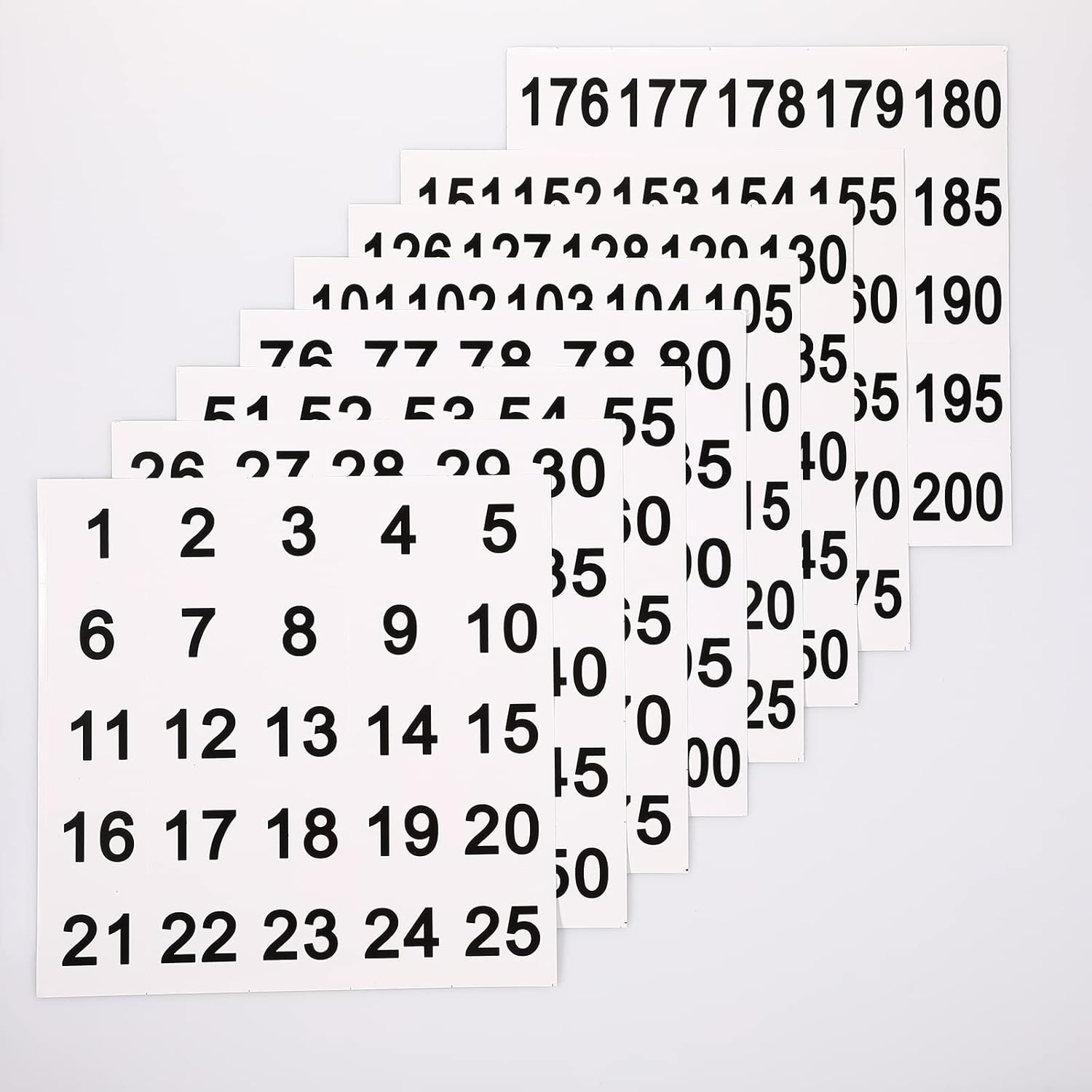 1 to 200 Vinyl Consecutive Number Stickers 2-inch Square Self Adhesive Labels Waterproof White Numbered Decals Inventory Number Labels for Storage
