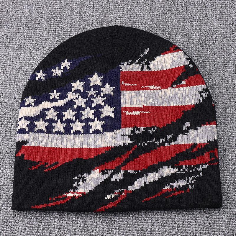 American vintage jacquard American flag knit hat for men and women, autumn and winter trendy warm street knit hat