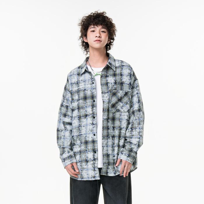 

Новая японская рубашка средней длины на весну для мужской моды, трендовая повседневная клетчатая рубашка 3XL