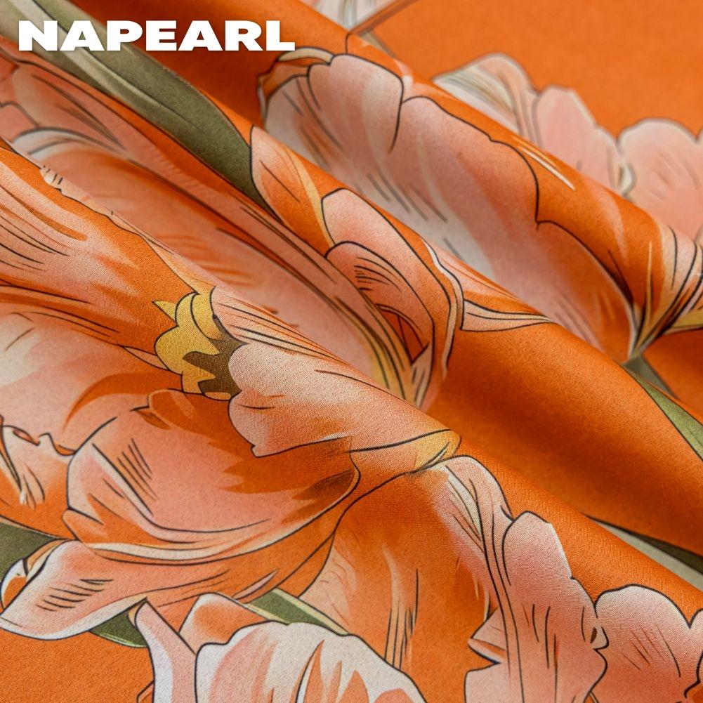 1PC NAPEARL Tende Stile Europeo con Stampa Tulipani Arancioni Tenda Totalmente Oscurante per Camera da Letto Soggiorno Finestra Balcone per Arredamento Casa