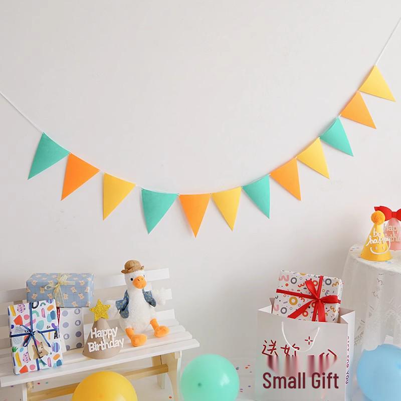 Retro Mori Brown Non-woven Kindergarten Decoration Pennant – Colorful Outdoor Birthday Flag String