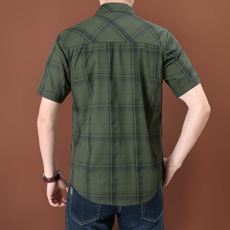 2026 Men's Plus Size Loose Plaid Cotton Short Sleeve Shirt - Casual & Lightweight