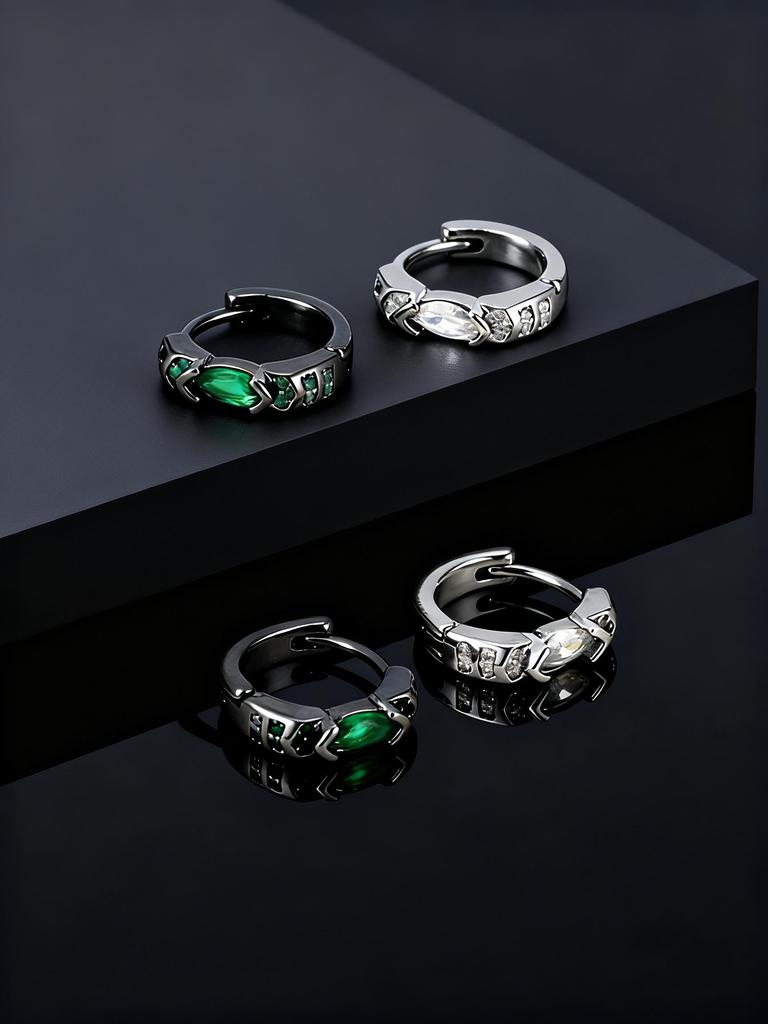 Stylish Green Zircon Minimal Hoop Earrings for Men, Vintage Small Huggie Earrings, Hypoallergenic Piercing Jewelry