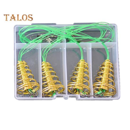 4ks/sada Trap Rybářský háček s pružinovým krmítkem na kapry Bez zamotání Heavy Duty Green Line Kovový ostnatý háček na ryby Návazec Příslušenství pro lov kaprů