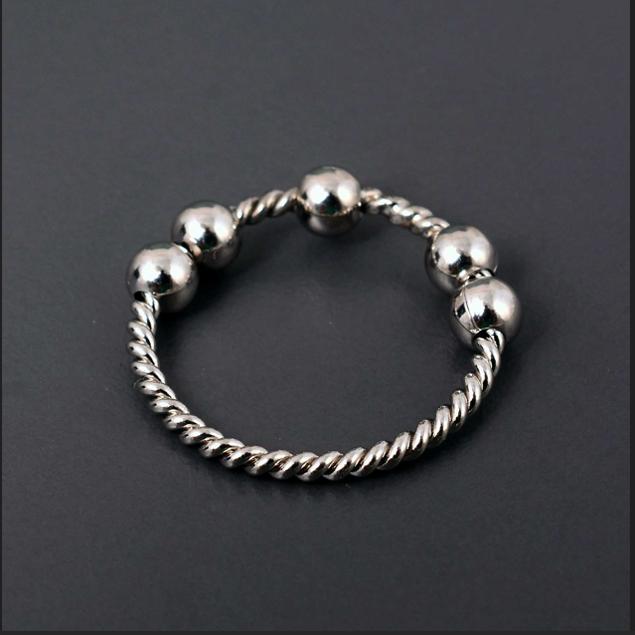 Sterling Silver Beaded Ring – 925 Silver Twisted Band with Five Ball Design, Handmade Minimalist Stacking Ring, Boho Unisex Jewelry