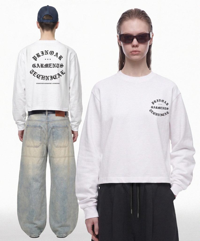 PRINOAR Garments Semi-Crop Long Sleeve T-Shirt - White