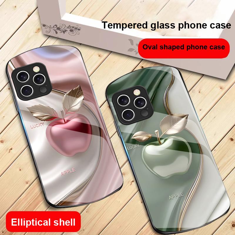 Glücklicher Schwarzer Apfel Für IPhone 16 Pro Max 15 Pro 14 13 12 Mini 11 XS Max XR 7 8 Plu SE 2022 Elliptische Glas-Handyhülle