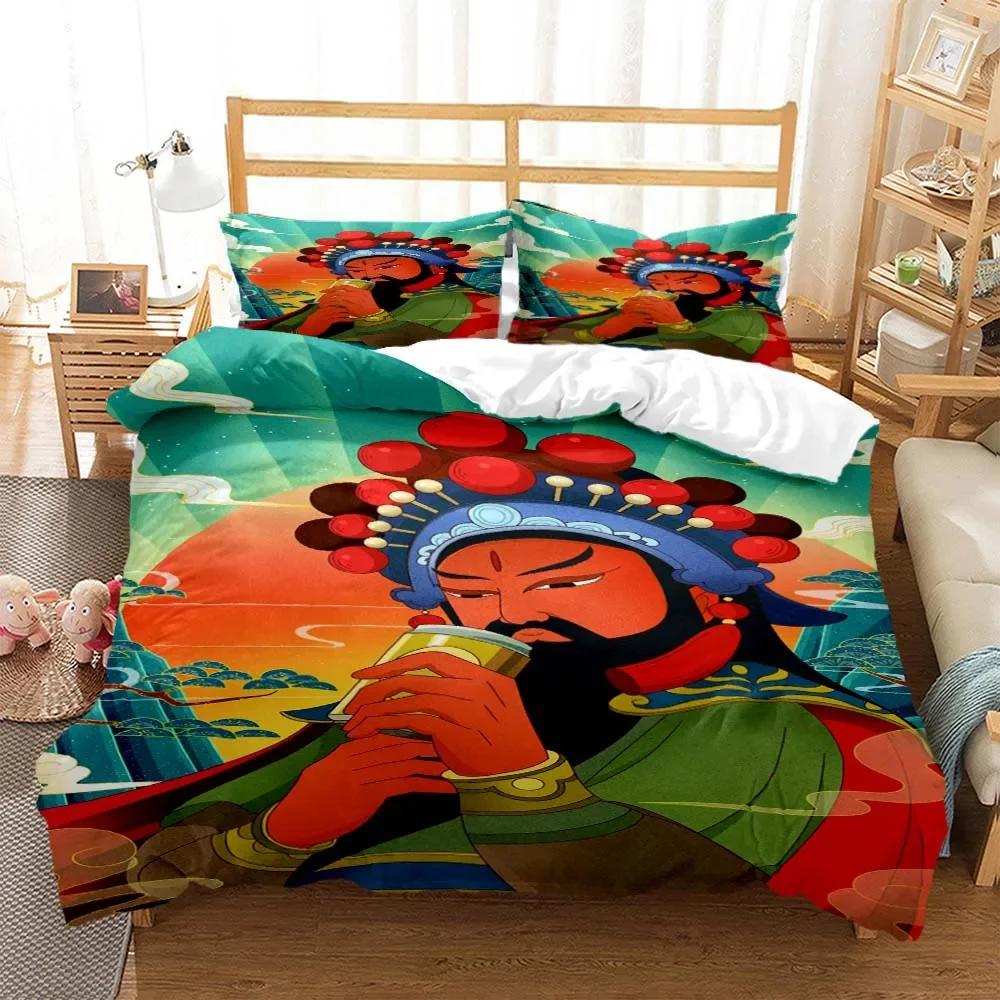Chinese Cartoon Beijing Opera Natural Digital Printing Polyester Bedding Set Youth Three Piece Set Art Soft And Comfortable
