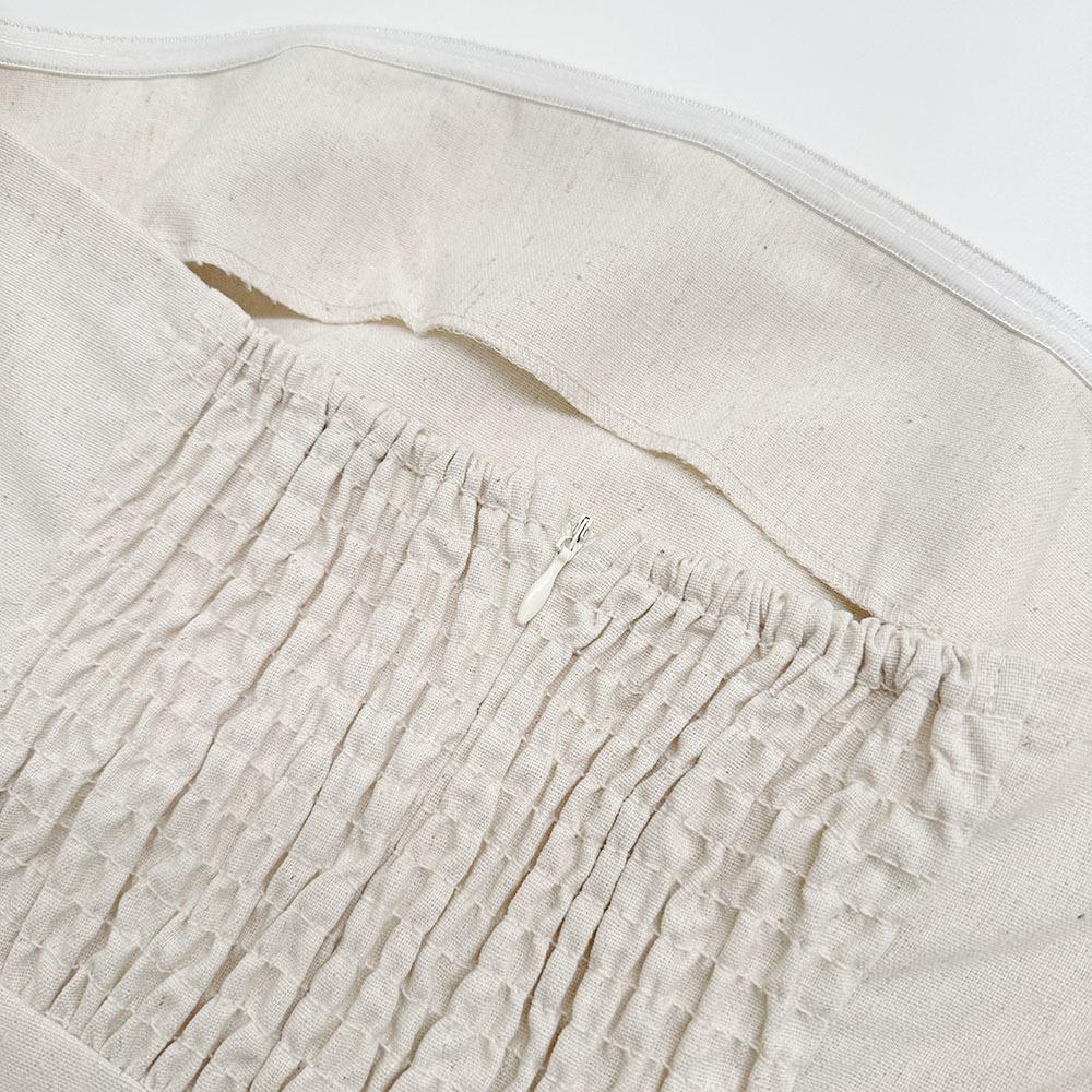 Summer New Vacation Style French Dress Khaki Cotton Linen Strapless Backless Long Dress for Women