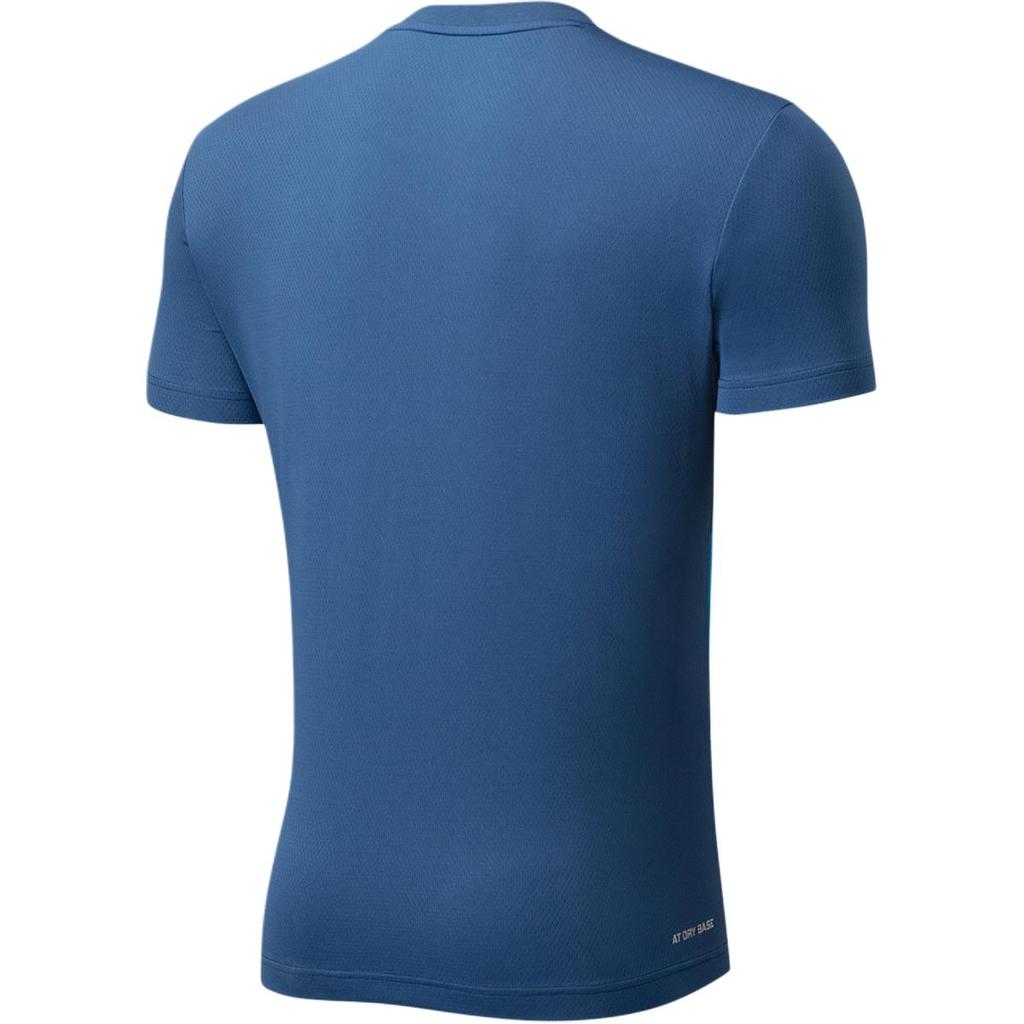 Li-Ning Round Neck Printed Knitted Sports Short Sleeve Badminton Shirt Unisex Tops Navy-Blue AAYU237-3
