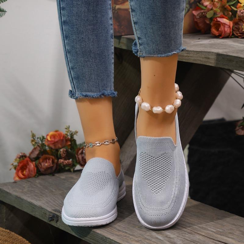 Foreign trade casual single shoes women's shoes autumn new fly-woven mesh round head one pedal large size flat bottom cross-border women