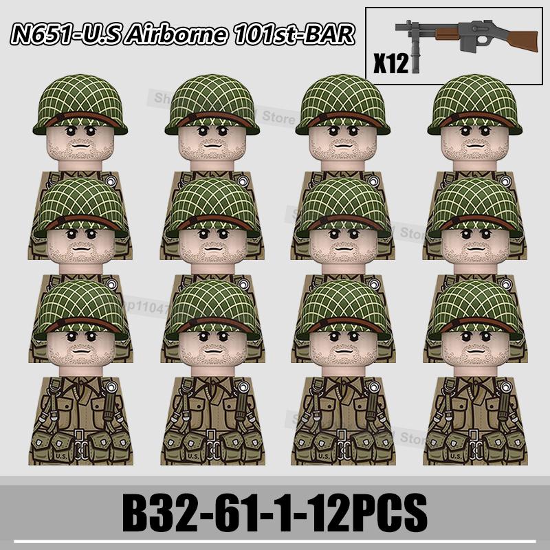 WW2 US Rangers 101 Airborne Soldier Figures Building Blocks Military Army Infantry Gear Helmet Rifle Guns BAR Bricks Toy Gifts