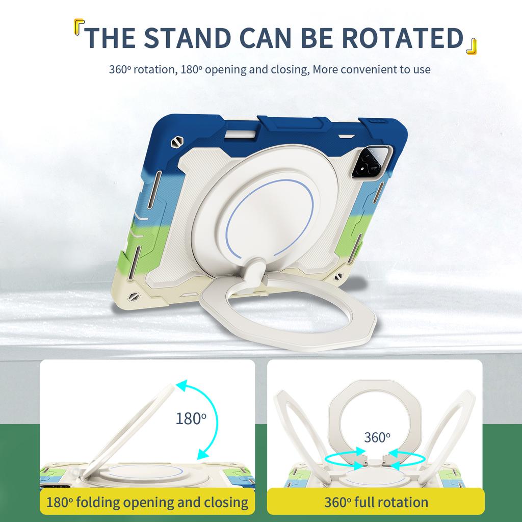 360 Rotatable Armor Stand Case For Xiaomi Pad 6S Pro 12.4 2024 12.4" Heavy Duty Cover With Handle Grip 3-Layers Shockproof Funda