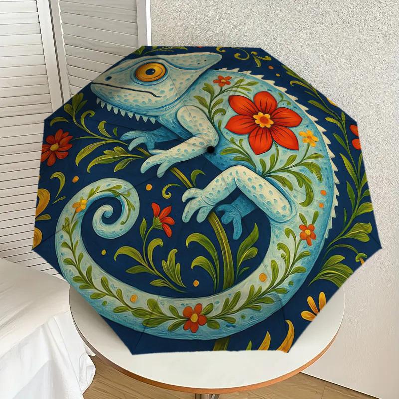 

1pc Chameleon Floral Mandala Design Umbrella with Plastic Handle,Suitable for All Seasons Home Travel Outdoor UmbrellaDD1418