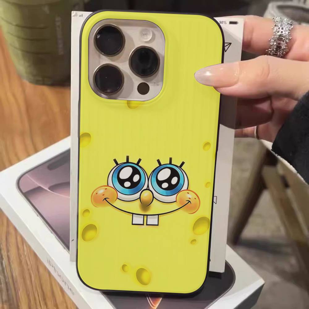 Cartoon S-SpongeBob S-SquarePants Phone Case For IPhone 17 16 15 14 13 12 11 Pro Max Plus Corrugated Bumper Back Cover Shell