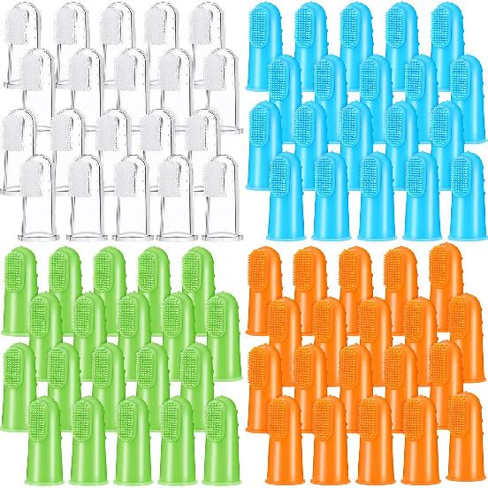 Nuogo 80 Packs Dog Toothbrush Soft Finger Brushes Pet Finger Toothbrush Easy Teeth Cleaning Dog Tooth Brush Oral Care Pet Dental Brush Pet Cleaning