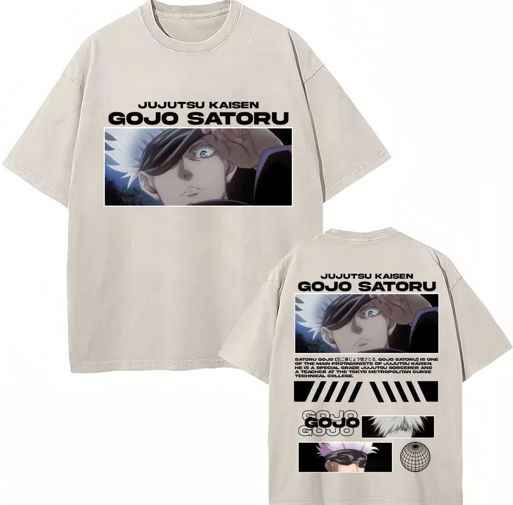 Japanese Anime Jujutsu Kaisen, Faded T-shirts, Satoru Gojo, Geto Suguru, T-shirt, Everyday Oversized Cotton T-shirt In Haraju