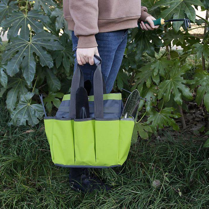 Sac à outils de jardin AIMOONSA - grande capacité, 9 poches, fond PE renforcé, tissu Oxford vert, portable
