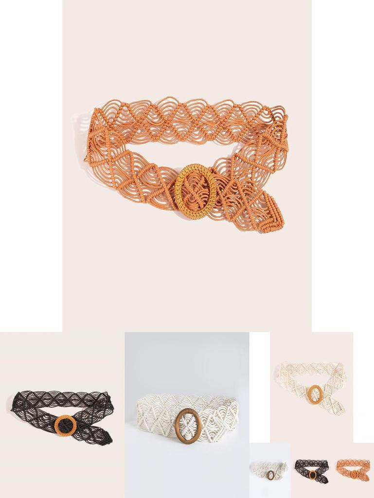 Ethnic Style Handmade Woven Waist Belt For Women With Hollow Carved Design For Dresses And Skirts