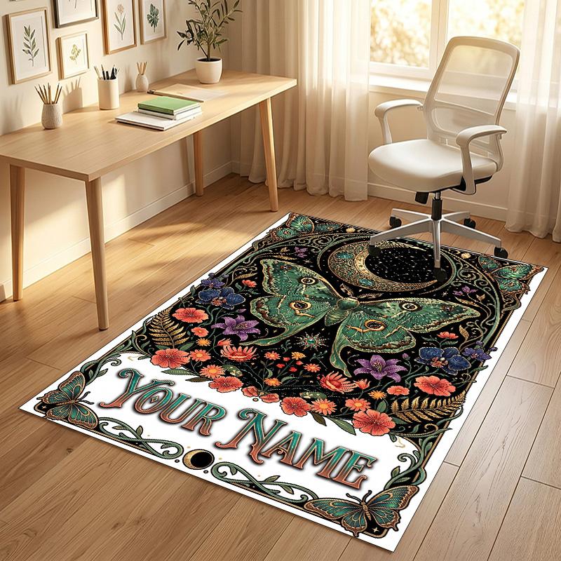 Celestial Moon Theme Soft Crystal Velvet Rug Custom Name & Text Print Non Slip Floor Rug for Bedroom Living Room