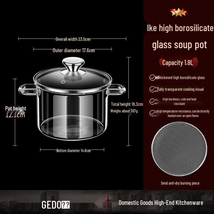 Jidu High-Temperature Resistant Borosilicate Glass Soup and Stew Pot for Gas Flame Cooking