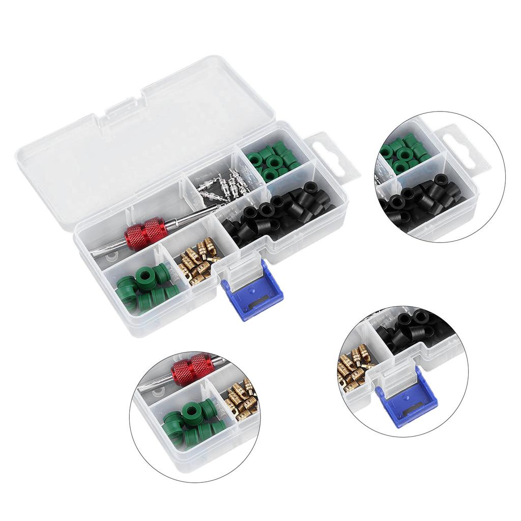 71pcs Air Condition Repair Kit  Repair Tool 10pcs Valve Cores 50pcs Hose Gaskets 10pc Valves