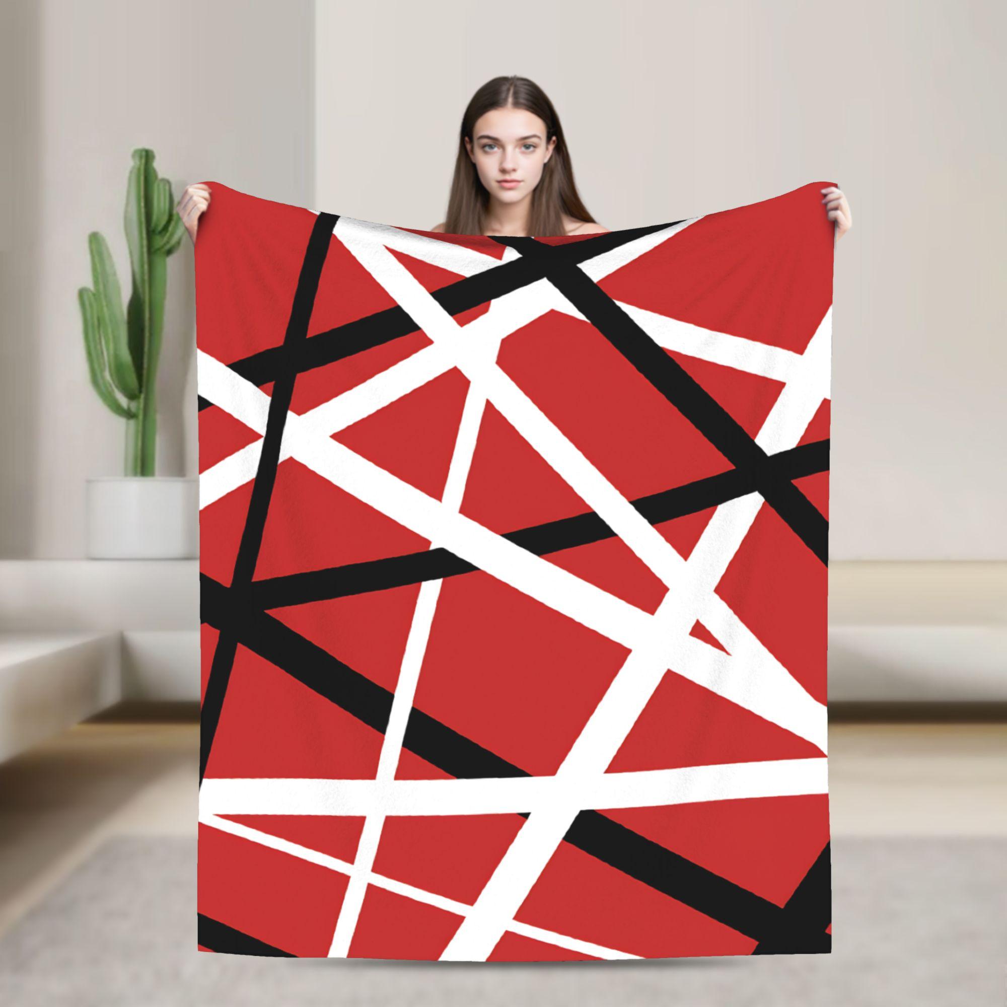 Van Halen Abstract Red With Black And White Lines Super Soft Blanket Novelty Travel Throw Blanket Couch Chair Flannel Bedspread 75x90cm