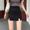 Women's Summer 2023 Black A-Line Slit Skirt: Campus-Chic Slim Fit