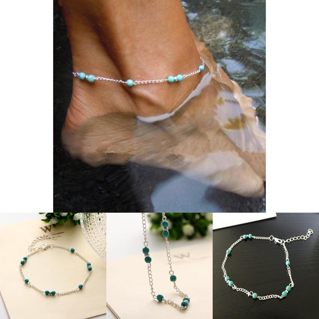Minimalistische Zehenkette aus Legierung mit handgefertigten Türkisperlen für lässige Sommerkleidung