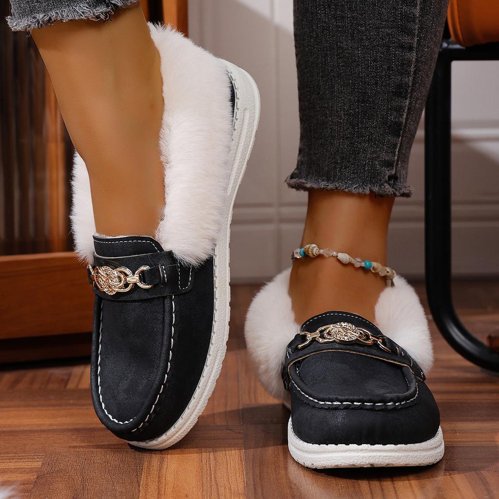 Metal Chain Plus Size Warm Cotton Shoes 2025 Winter Women's Fleece Sports Comfortable Beanie Shoes