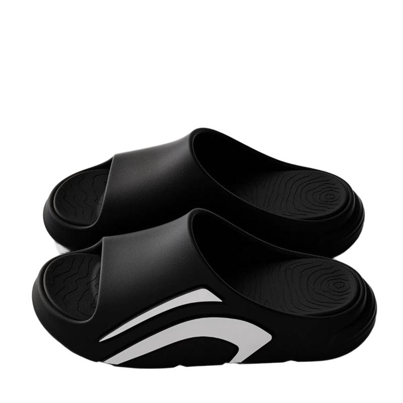 Black White Sporty Thick Sole Slide Sandals – Non-Slip Cushioned EVA Slippers, Casual Shower/Beach Shoes for Men Women