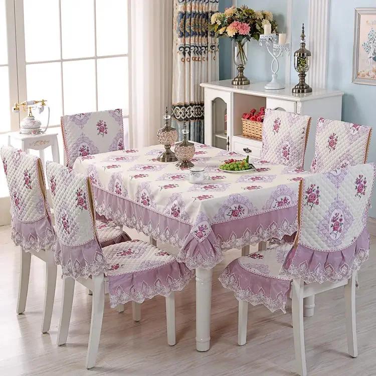 Couverture de chaise à ourlet en dentelle, Style européen, tissu de Table à manger, coussin, nappe imprimée plate, tissu de couverture de tabouret d'art