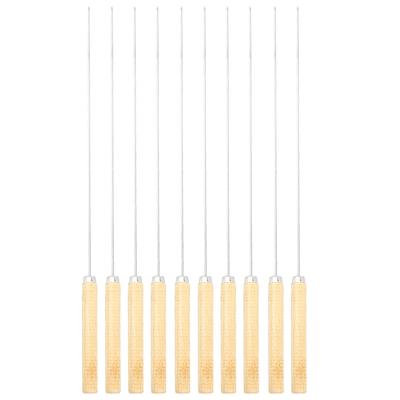 10 peças/conjunto de aço inoxidável com cabo de madeira para churrasco, garfo para assar, espeto
