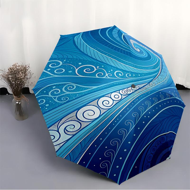 1pc Ocean Waves Automatic Open/Close Umbrella with One Touch Button,, Windproof Design   Lightweight Portable Umbrella for Women & Men6055