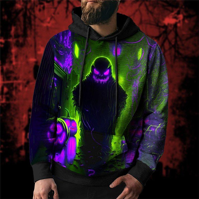 Pumpkin Ghost Man 3D Printed Hoodie Hoodie Departure Hoodie Red and Blue Long Sleeve Hoodie