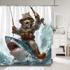 Funny Cute Animal Shower Curtain Riding Shark Cat, Dog In Bathtub And Pretty Pig Polyester Fabric Shower Curtains Bathroom Decor
