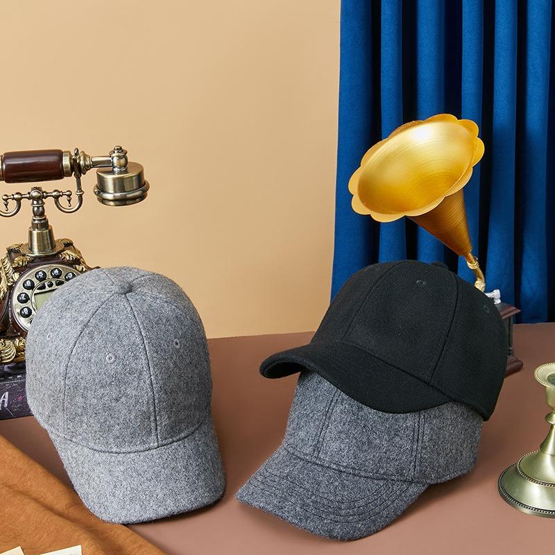 Autumn and winter new short brim wool baseball cap men's and women's simple business versatile trendy warm duck tongue hat