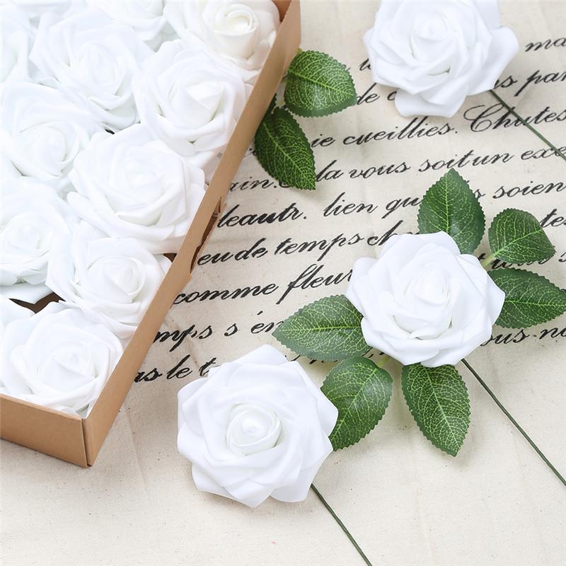 25pcs 8cm PE Foam Artificial Rose Flowers Fake Flower Wedding Decor DIY Scrapbooking Craft Home Decoration