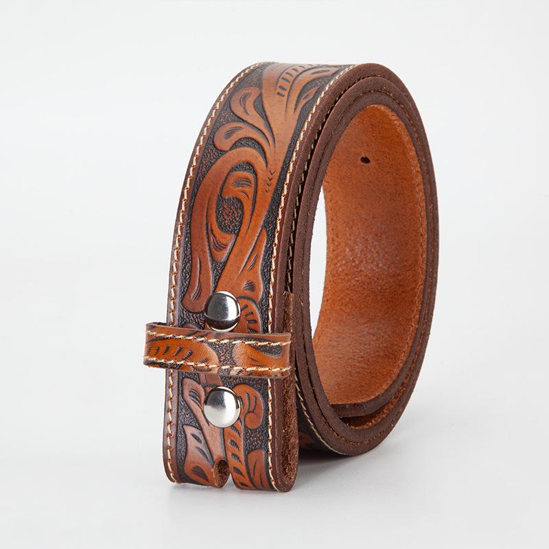 Мужской универсальный ретро-панк тисненый ремень из коровьей кожи без пряжки 125 cm