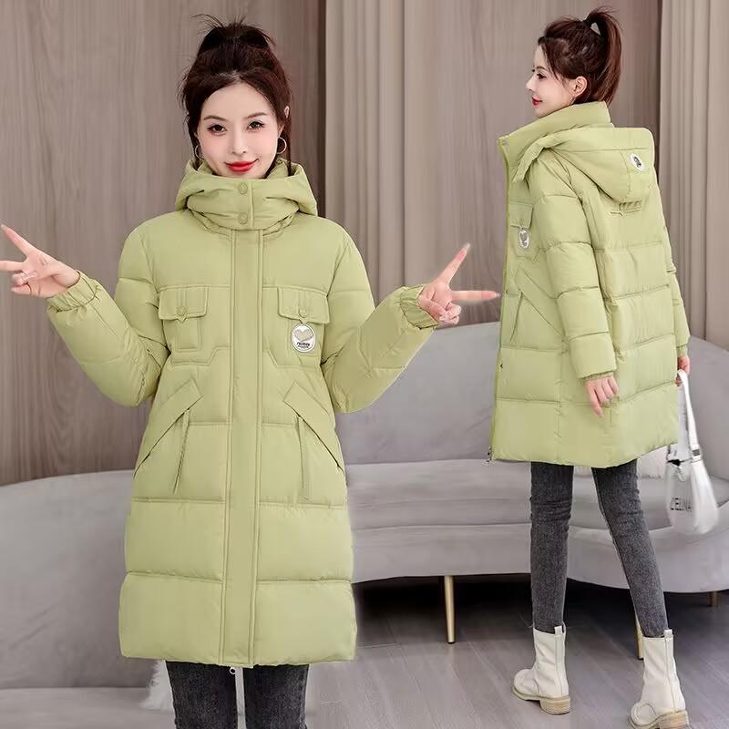 Chaqueta Cálida con Capucha para Mujer, Otoño e Invierno, Tallas Grandes, Engrosada y Acolchada, Longitud Media, Estilo Pan, Cremallera