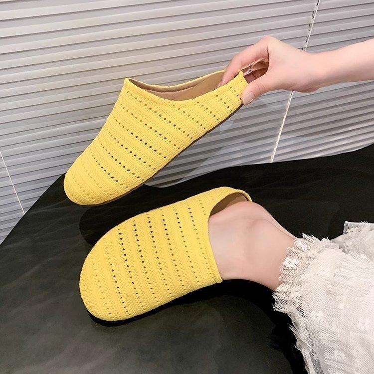 French niche hand-woven hollow breathable bag head half slippers women's summer wear Roman style thick-soled Boken shoes
