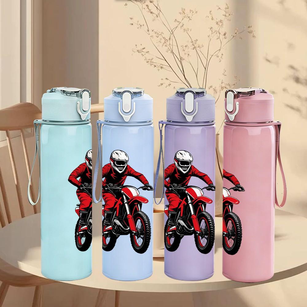 1PC Mountain Biker Silhouette 750ml Color Plastic Sports Water Bottle Leakproof Flip Straw Lid Suitable for Sports Office Home Use
