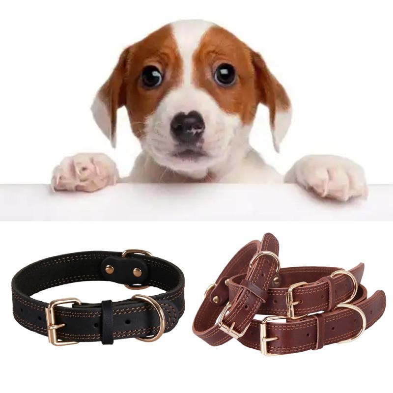 Leather Dog Collar With Vintage Copper Buckle For Medium Large Durable Dogs