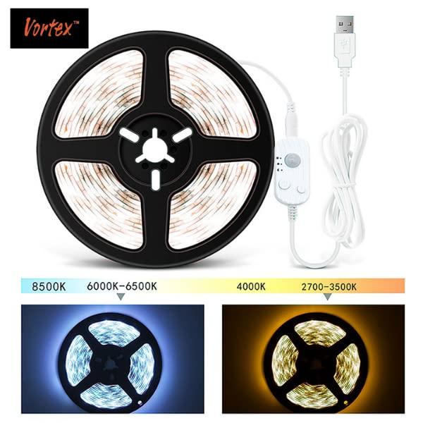 Vortex USB Connected LED Strip Lights with Motion Cool White or Warm White Options Dimmable LED Closet Light Motion Under Cabinet or Bed Strip Light