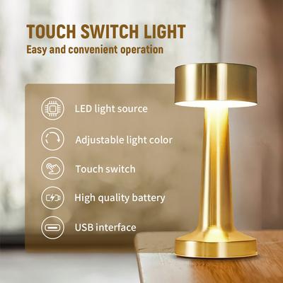LED Table Lamp Usb Rechargeable Retro Desk Lamp Reading Light Touch Sensor Night Light Bedroom Decoration for Home Room Desk