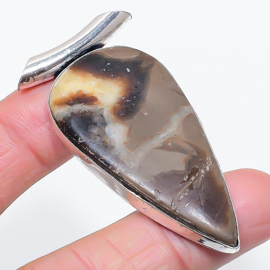Natural Septerian Stone Gemstone 925 Sterling Silver Jewelry Pendant 2.40" N3b11