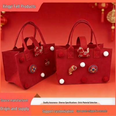 Red Felt Handbag: New Year Gift & Spring Festival Shopping Bag